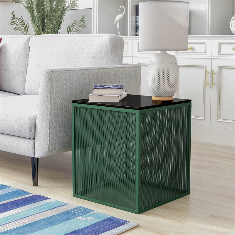 Furniture of America Kelforia Contemporary Glass Top Side Table in Green