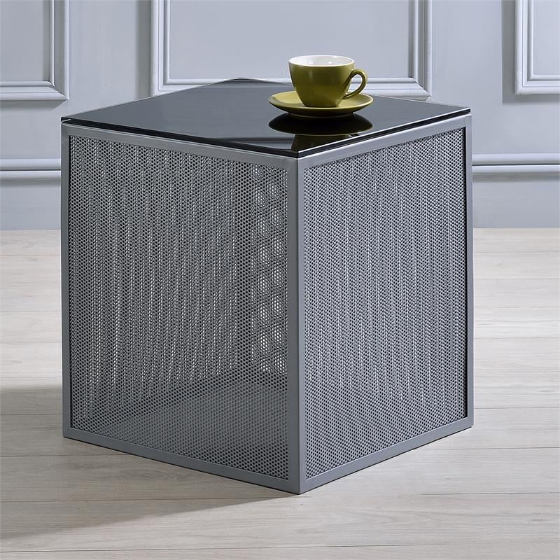Furniture of America Kelforia Contemporary Glass Top Side Table in Gray