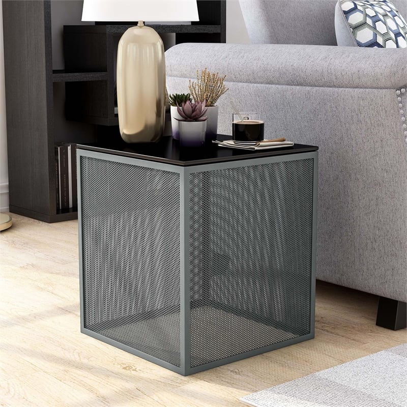 Furniture of America Kelforia Contemporary Glass Top Side Table in Gray