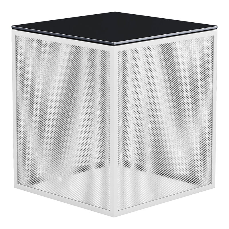 Furniture of America Kelforia Contemporary Glass Top Side Table in White