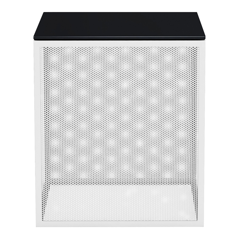 Furniture of America Kelforia Contemporary Glass Top Side Table in White