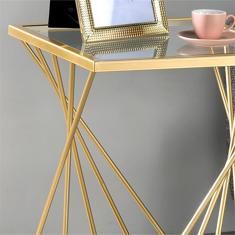 Furniture of America Abair Contemporary Glass Top Side Table in Gold