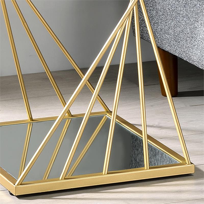 Furniture of America Abair Contemporary Glass Top Side Table in Gold