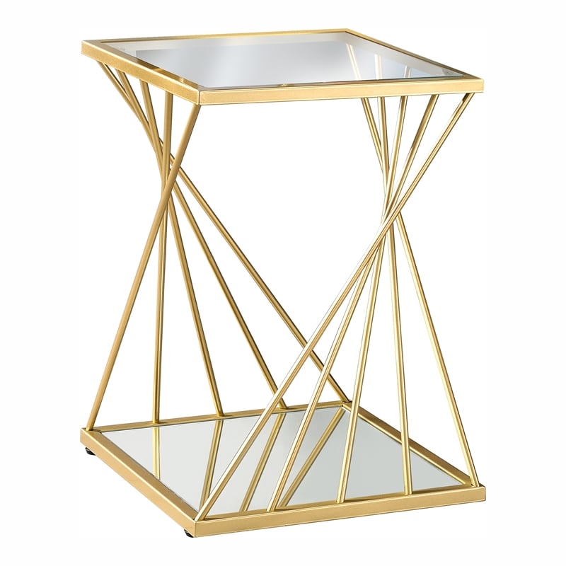 Furniture of America Abair Contemporary Glass Top Side Table in Gold