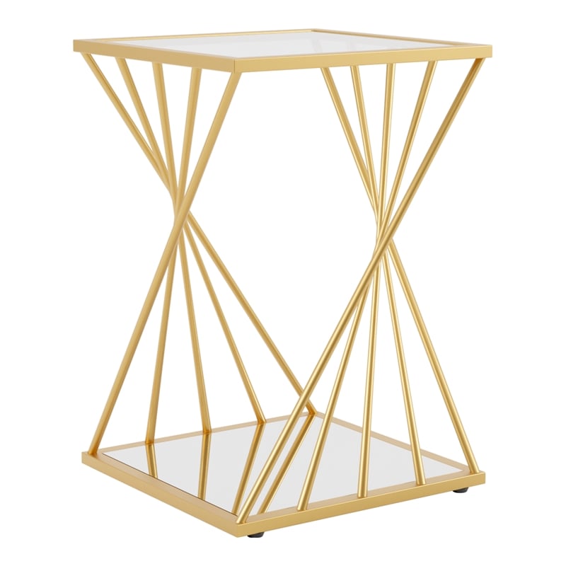 Furniture of America Abair Contemporary Glass Top Side Table in Gold