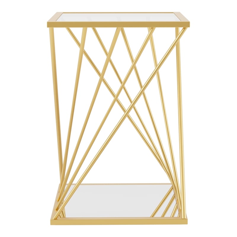 Furniture of America Abair Contemporary Glass Top Side Table in Gold
