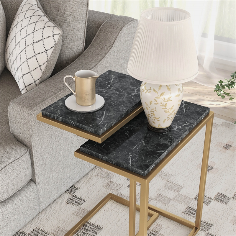 Furniture of America Gorvaire Contemporary Metal 2-Piece Nesting Table in Black