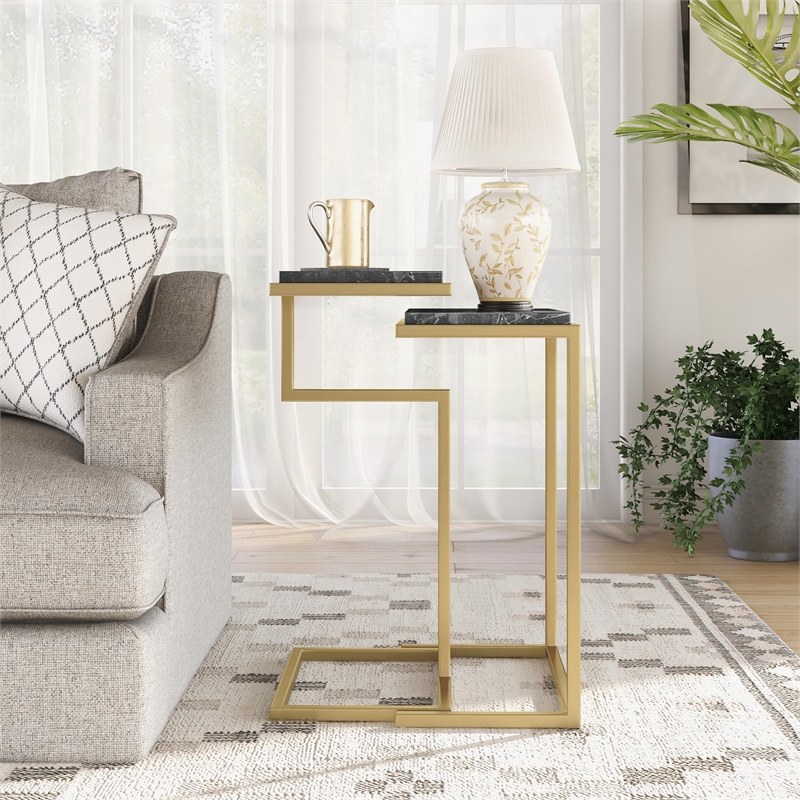 Furniture of America Gorvaire Contemporary Metal 2-Piece Nesting Table in Black