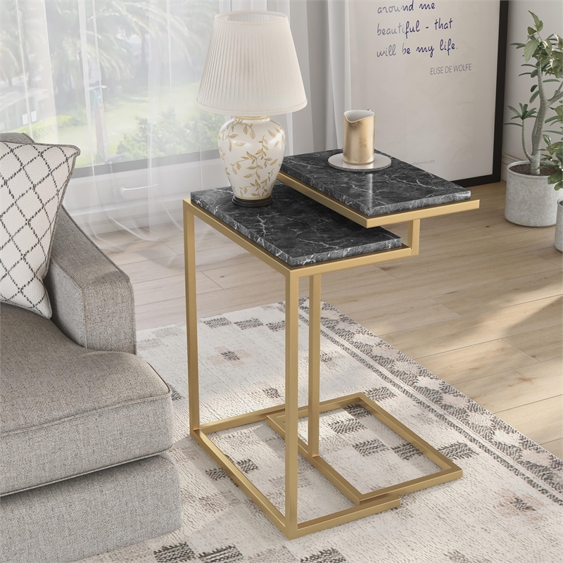 Furniture of America Gorvaire Contemporary Metal 2-Piece Nesting Table in Black