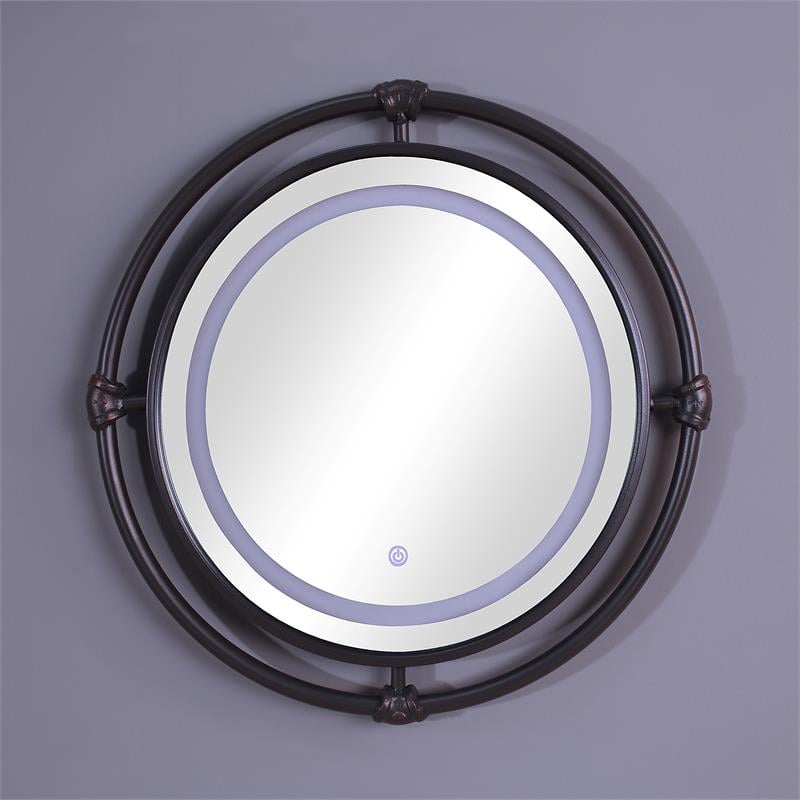 Furniture of America Mizen Metal Round Wall Mirror in Black and Copper