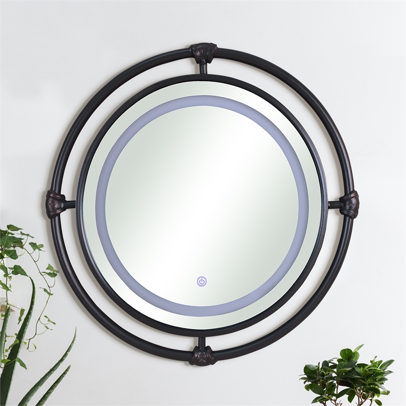 Furniture of America Mizen Metal Round Wall Mirror in Black and Copper