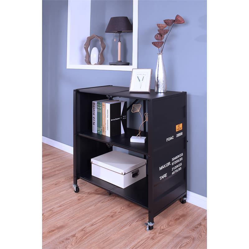 Furniture of America Lionna Metal Folding Bookcase with Wheels in Black