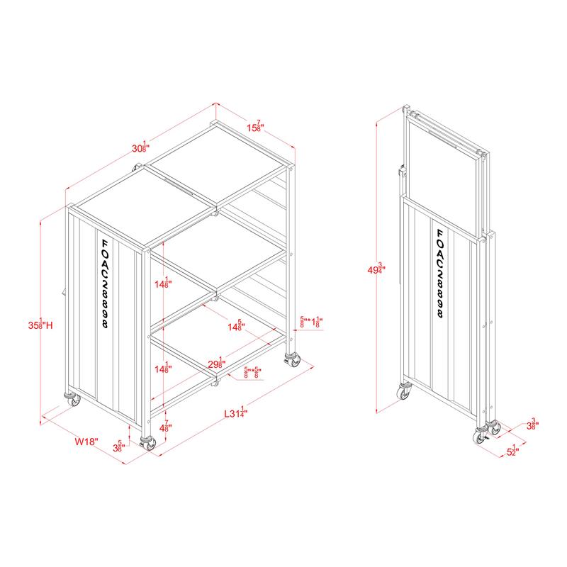 Furniture of America Lionna Metal Folding Bookcase with Wheels in Black