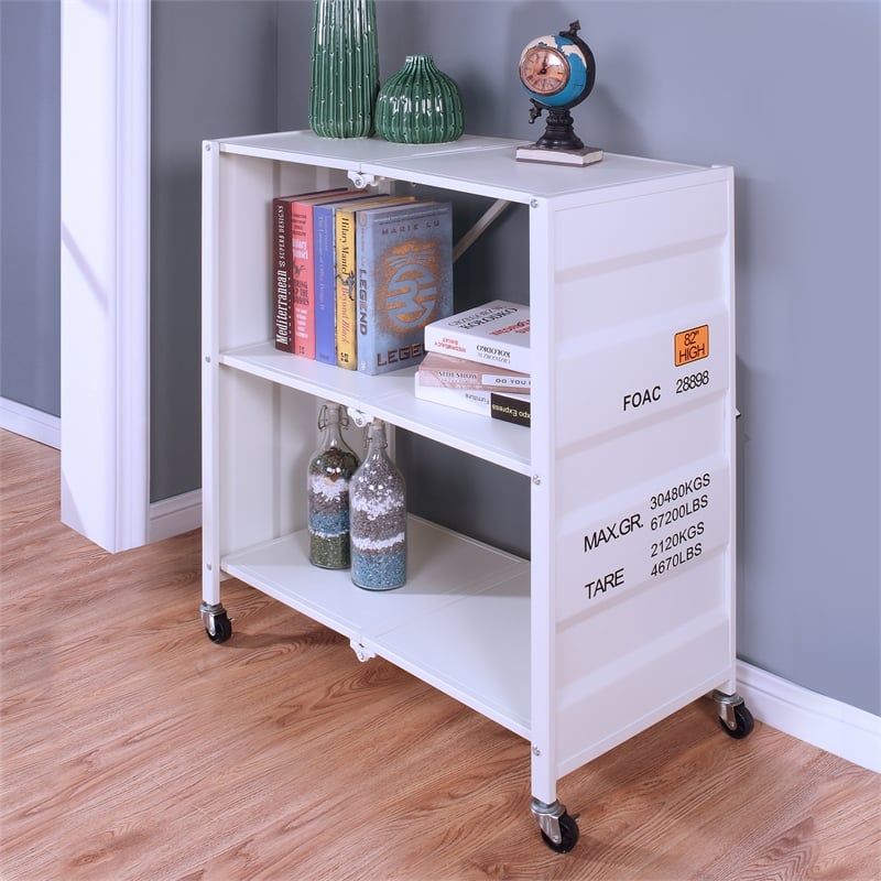 Furniture of America Lionna Metal Folding Bookcase with Wheels in White