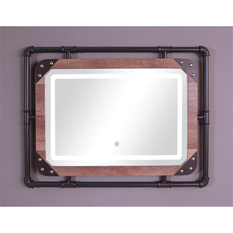 Furniture of America Karin Metal Wall Mirror with LED Light in Brown