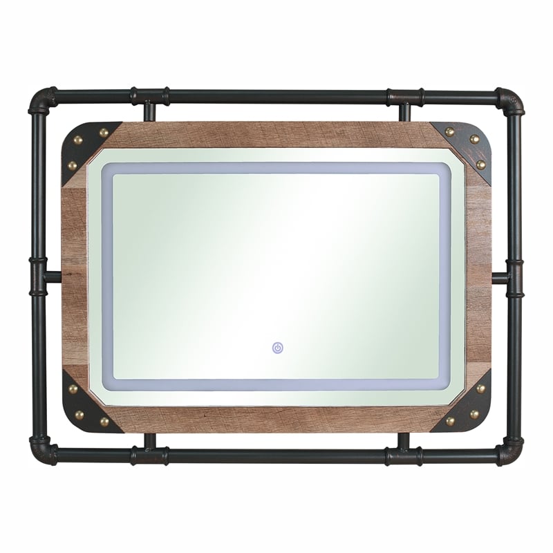 Furniture of America Karin Metal Wall Mirror with LED Light in Brown