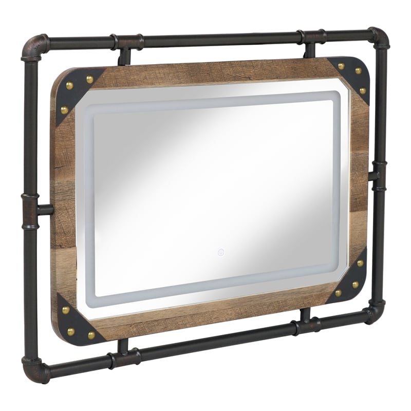 Furniture of America Karin Metal Wall Mirror with LED Light in Brown