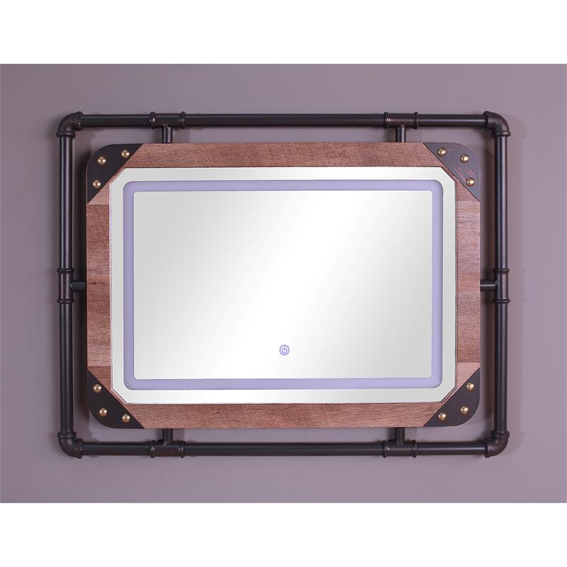 Furniture of America Karin Metal Wall Mirror with LED Light in Brown