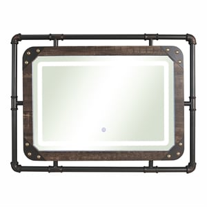 Furniture of America Karin Metal Wall Mirror with LED Light in Dark Brown