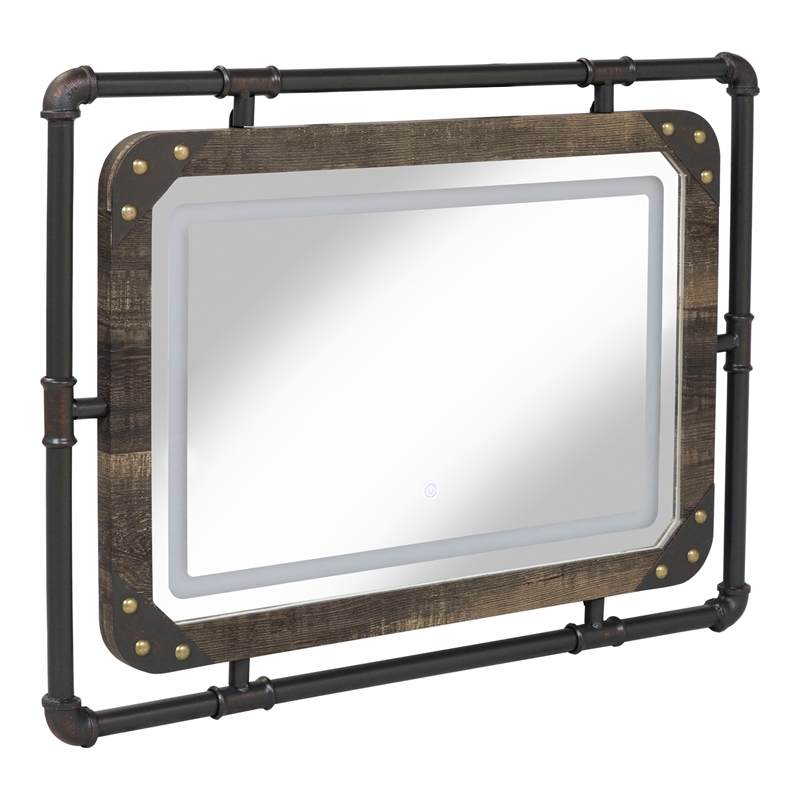 Furniture of America Karin Metal Wall Mirror with LED Light in Dark Brown