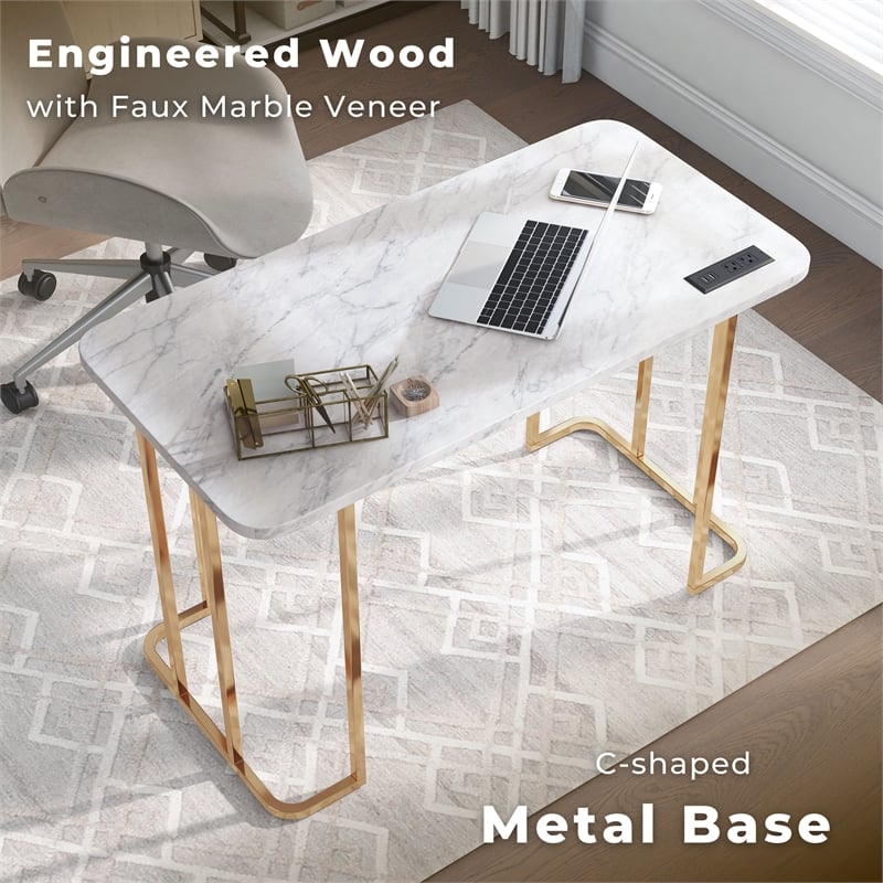 Furniture of America Trentin Contemporary Metal Writing Desk with USB in Black