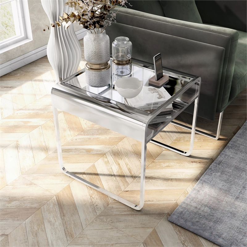 Furniture of America Mexller Contemporary Glass Top End Table in Chrome