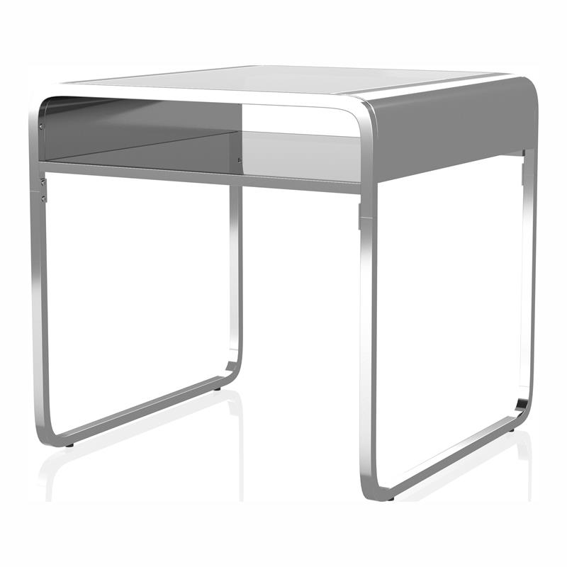 Furniture of America Mexller Contemporary Glass Top End Table in Chrome