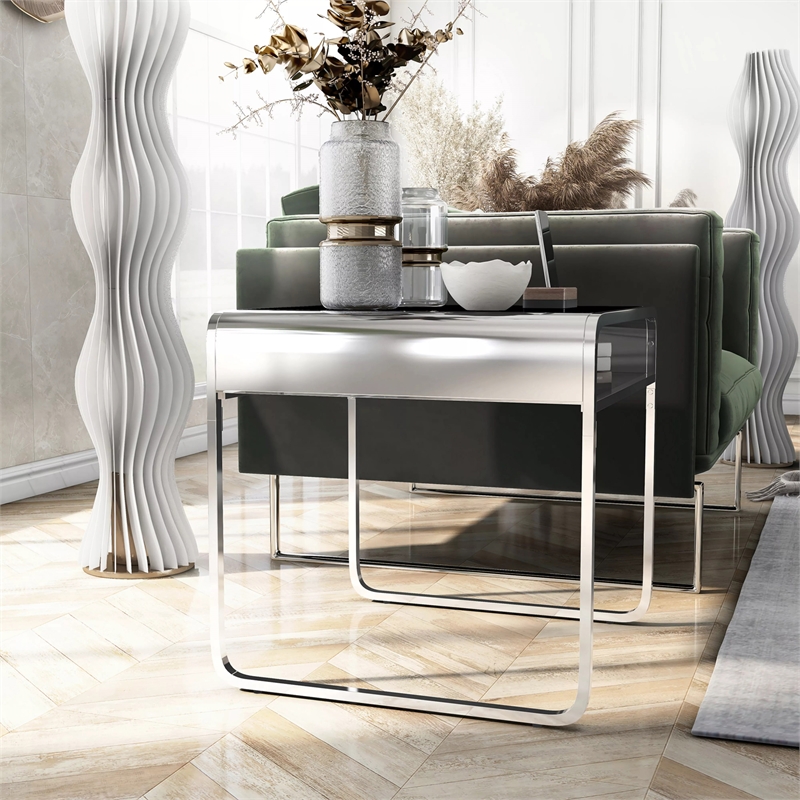 Furniture of America Mexller Contemporary Glass Top End Table in Chrome