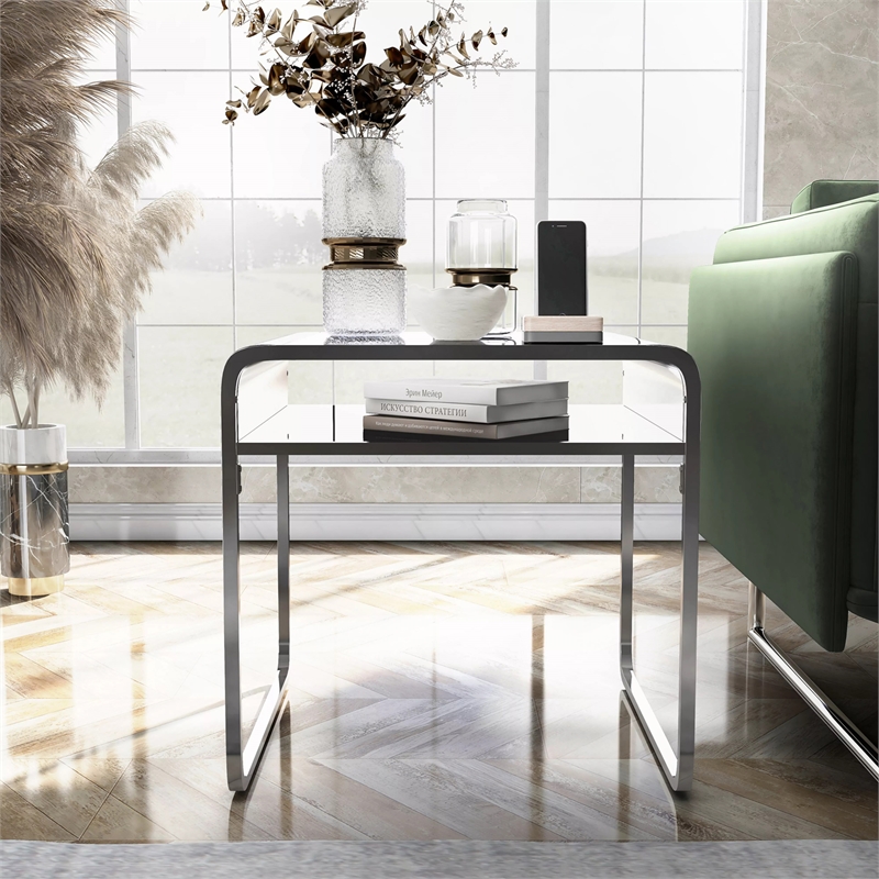 Furniture of America Mexller Contemporary Glass Top End Table in Chrome
