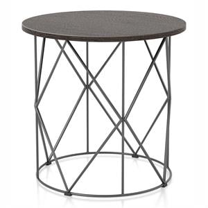 Furniture of America Borche Industrial Wood Round End Table in Walnut