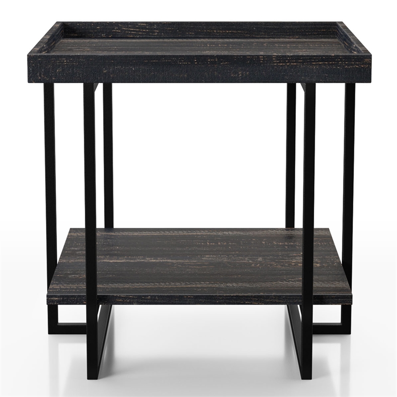 Furniture of America Prakers Industrial Wood 1-Shelf End Table in Black