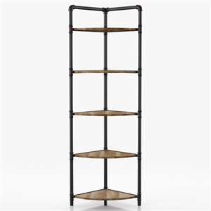 Furniture of America Harkey Industrial Wood 5-Tier Corner Bookcase in Sand Black
