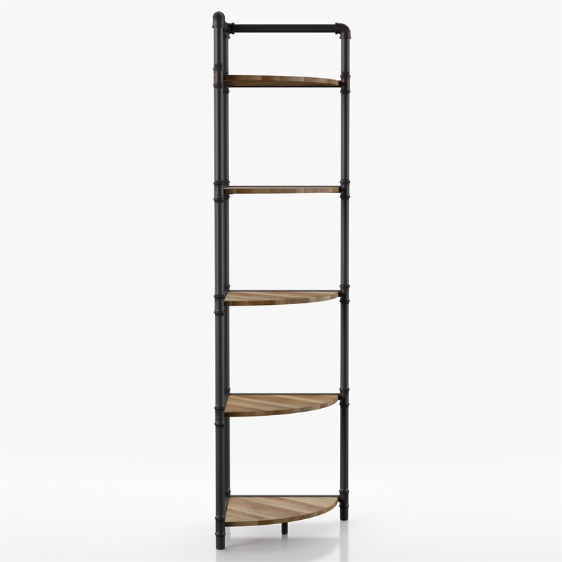 Furniture of America Harkey Industrial Wood 5-Tier Corner Bookcase in Sand Black