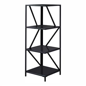 furniture of america lartin industrial metal 3-shelf corner bookcase in black