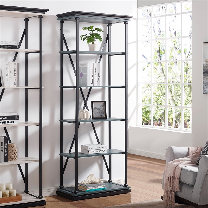 Furniture of America Toggin Industrial Metal 33-Inch Bookcase in Antique Blue