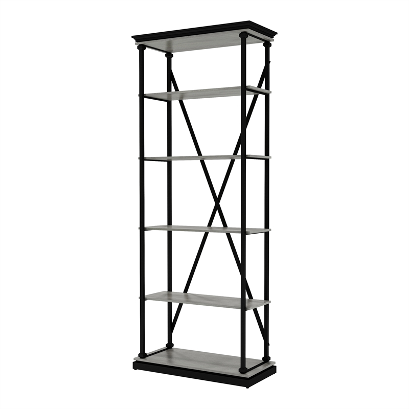 Furniture of America Toggin Industrial Metal 33-Inch Bookcase in Antique Gray