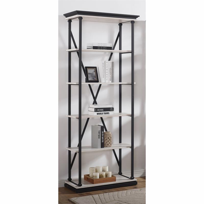 Furniture of America Toggin Industrial Metal 33-Inch Bookcase in Antique White