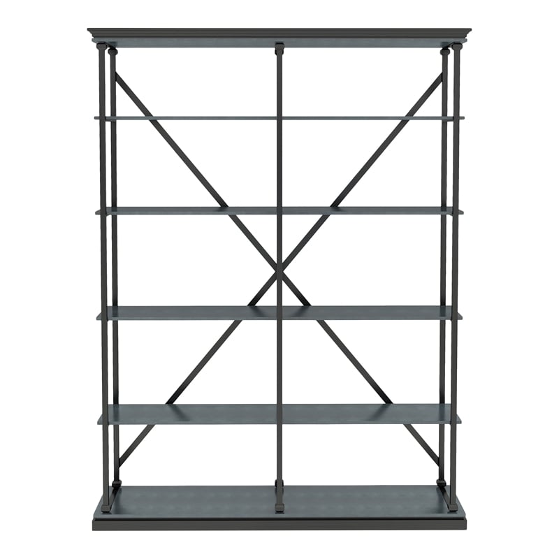 Furniture of America Toggin Industrial Metal 58-Inch Bookcase in Antique Blue
