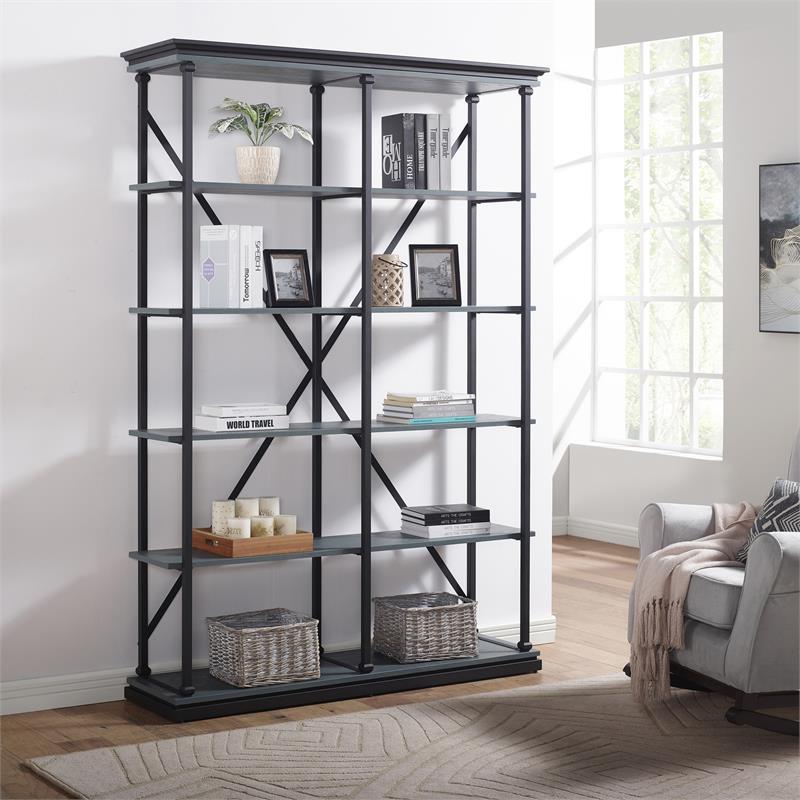 Furniture of America Toggin Industrial Metal 58-Inch Bookcase in Antique Blue