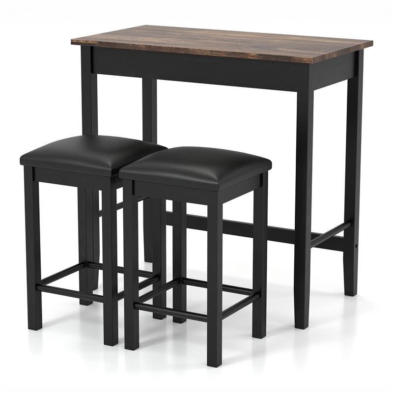 Furniture of America Leenie Wood 3-Piece Counter Height Dining Set in Black