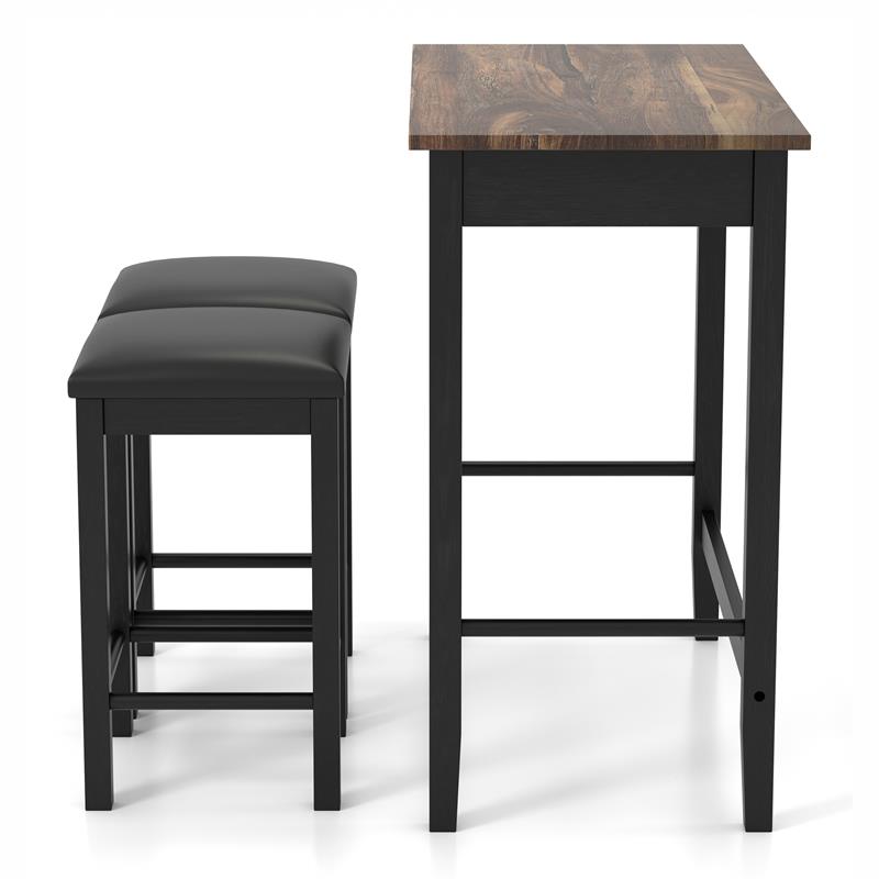 Furniture of America Leenie Wood 3-Piece Counter Height Dining Set in Black