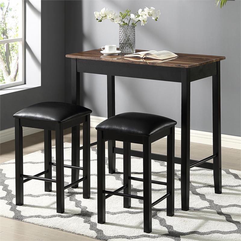 Furniture of America Leenie Wood 3-Piece Counter Height Dining Set in Black
