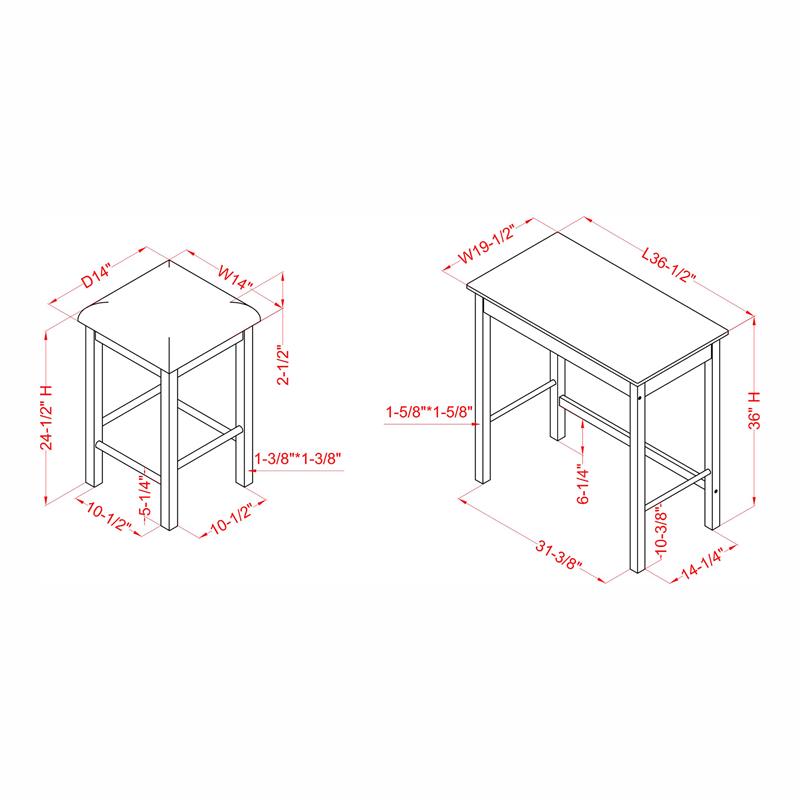 Furniture of America Leenie Wood 3-Piece Counter Height Dining Set in Black