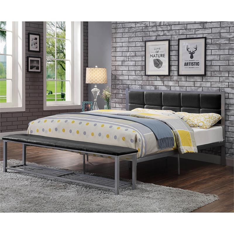 Furniture of America Kushner Industrial Metal Platform Bed with Bench in Black