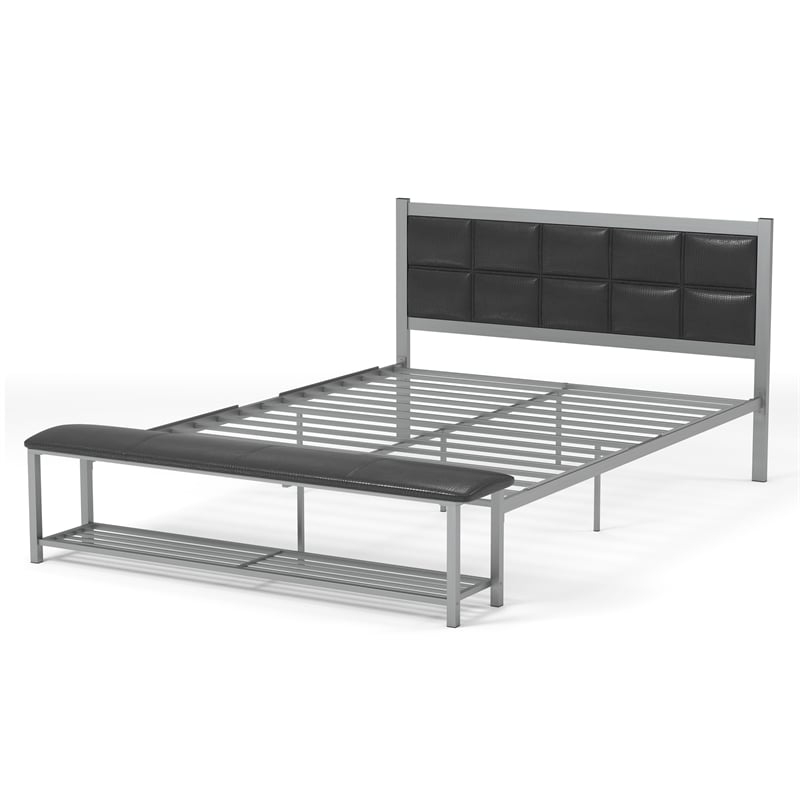Furniture of America Kushner Industrial Metal Platform Bed with Bench in Black