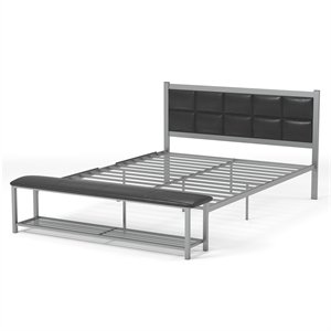 Furniture of America Kushner Industrial Metal Platform Bed with Bench in Black