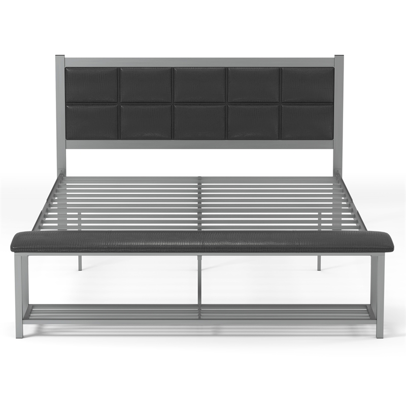 Furniture of America Kushner Industrial Metal Platform Bed with Bench in Black