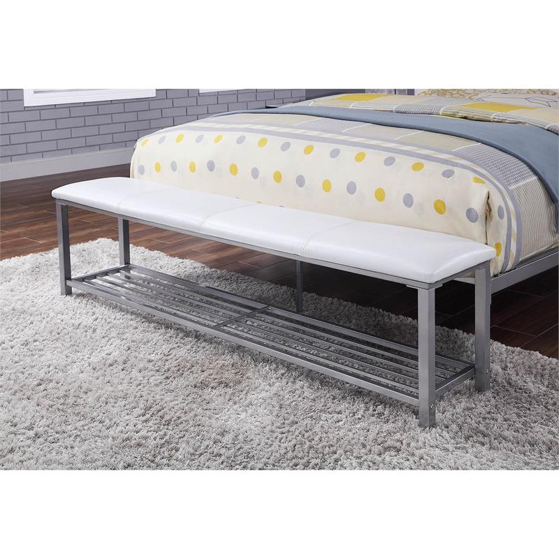 Furniture of America Kushner Industrial Metal Platform Bed with Bench in White