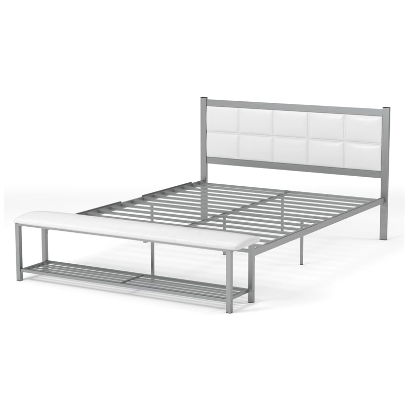 Furniture of America Kushner Industrial Metal Platform Bed with Bench in White