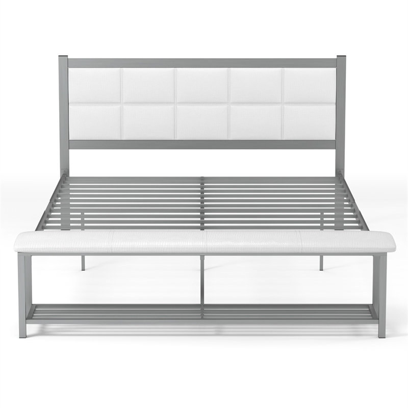 Furniture of America Kushner Industrial Metal Platform Bed with Bench in White
